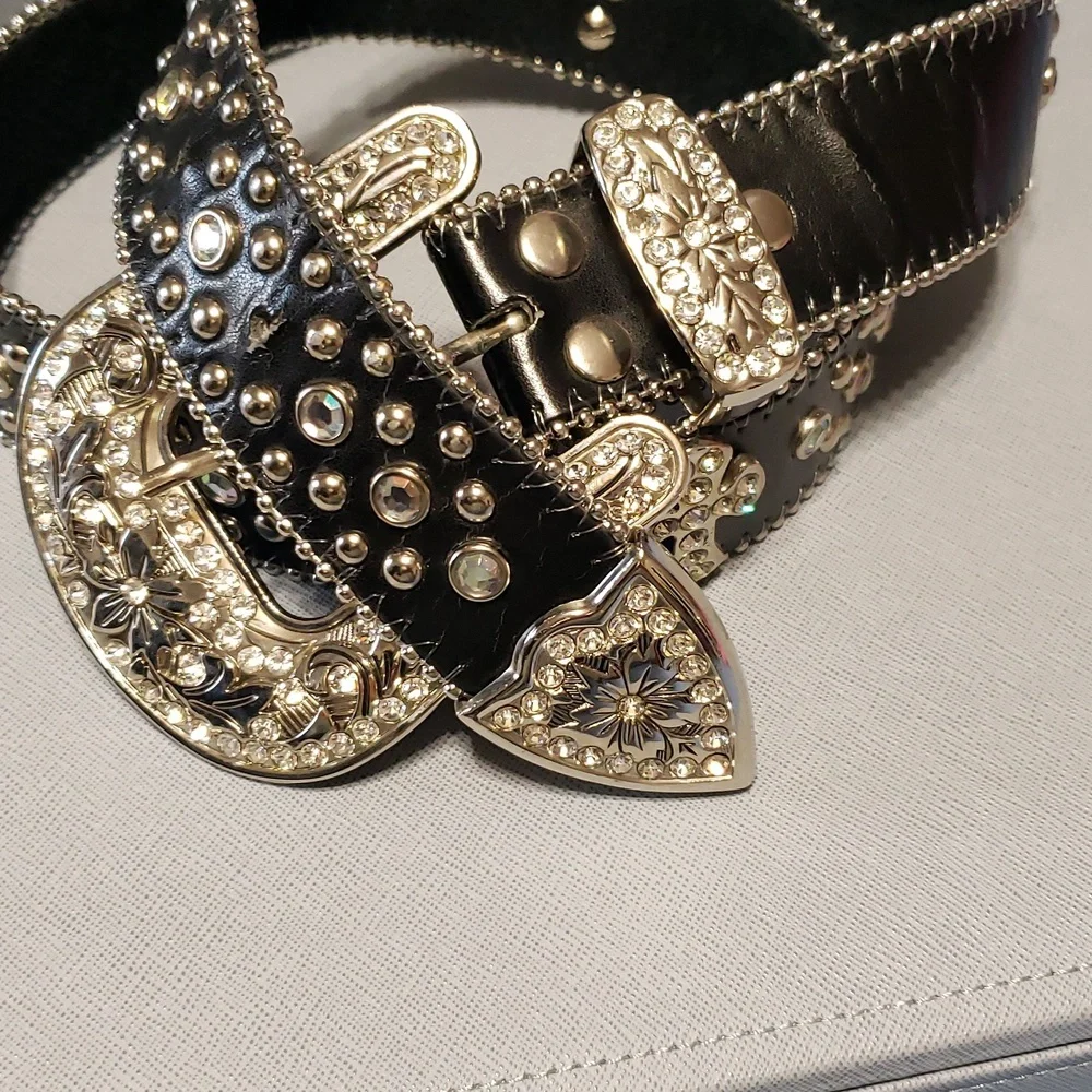 Womens Geniune Leather Western Rhinestone Belt - Picture 2 of 7